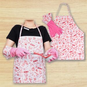 Latex Household Kitchen Apron & Glove Set